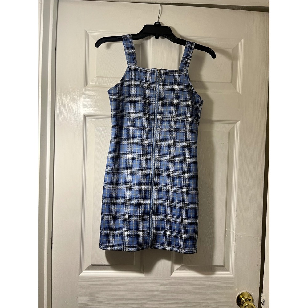 Beautees Blue Plaid Front Zip Pinafore Mini Dress Size 12 Girls‎ Women XS